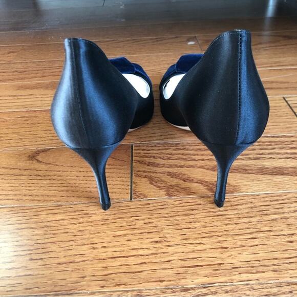 GIORGIO ARMANI RARE DECOLLETTE Black Satin Blue Velvet Accent Women’s Size 7 NWT - Picture 6 of 12